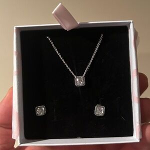 Square Sparkle Halo Necklace and Earrings Set